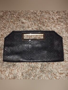 Express Black Faux-Snake Clutch with Gold Handle